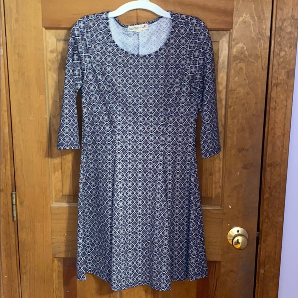 Quarter Sleeve Patterned Purple Dress